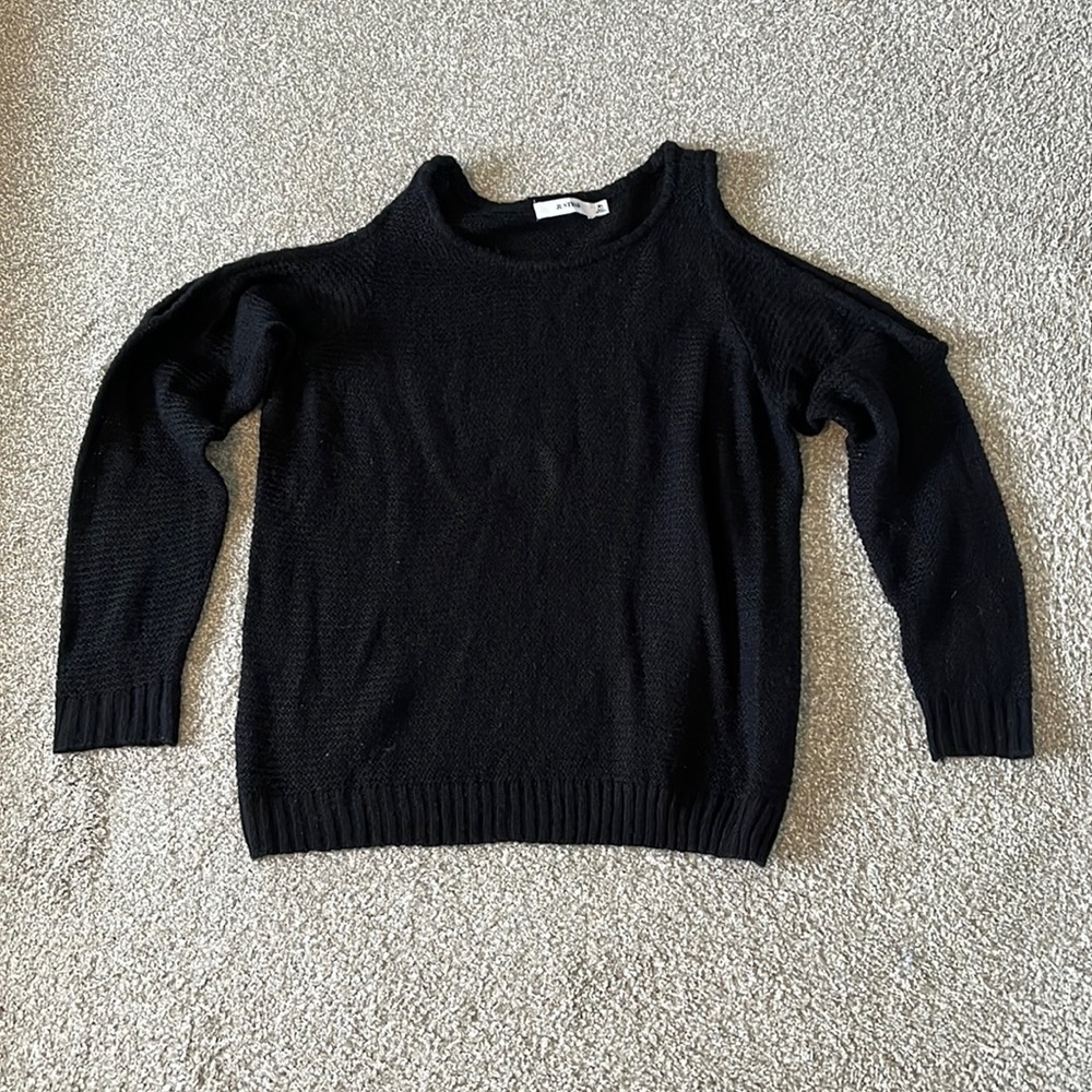 Black cold shoulder sweater